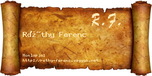 Réthy Ferenc névjegykártya